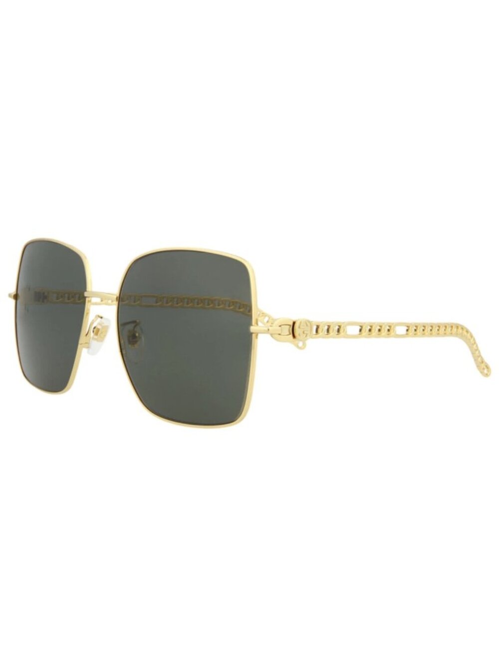 New Gucci Women's Sunglasses Square Rectangle Metal Frame Gold Gold Grey